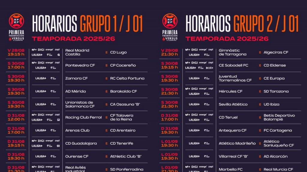 Horarios Primera Federación